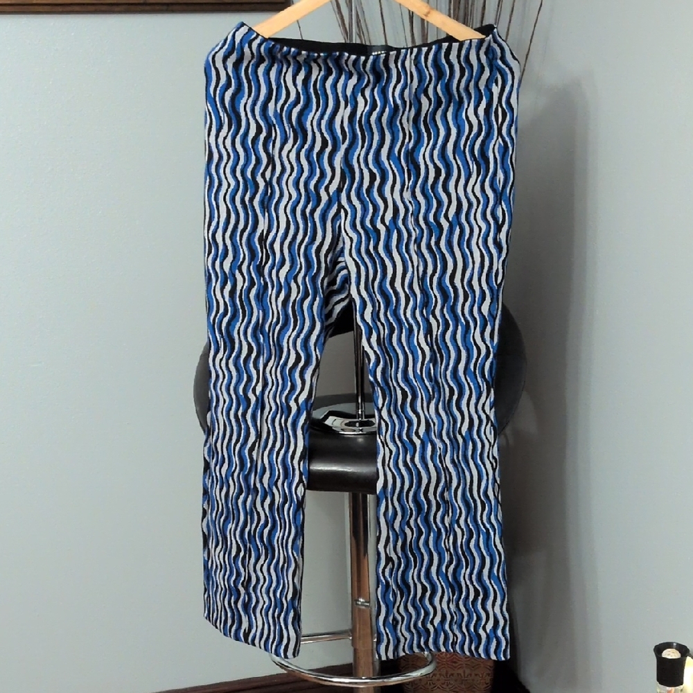 Maeve Margot Kick Flate Stripe Blue and Black Pants